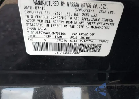 2013 Infiniti G37X из США, поврежденный, VIN JN1CV6AR8DM766106